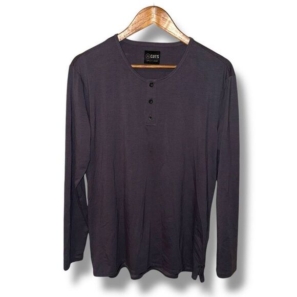 Gray Cuts Split-Hem 3 Button Henley Shirt Size L - Picture 1 of 9